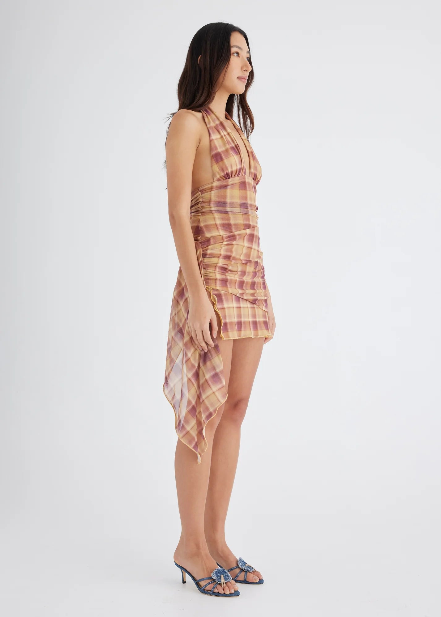 Benni Penelope Halter Mini Dress in Check