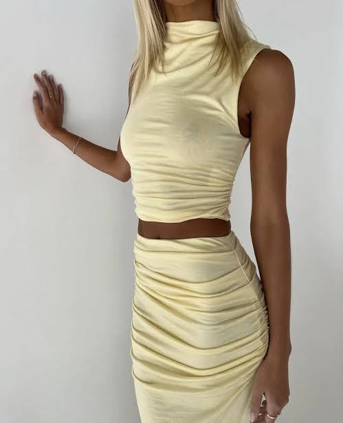 Venroy Draped Jersey Set in Yellow