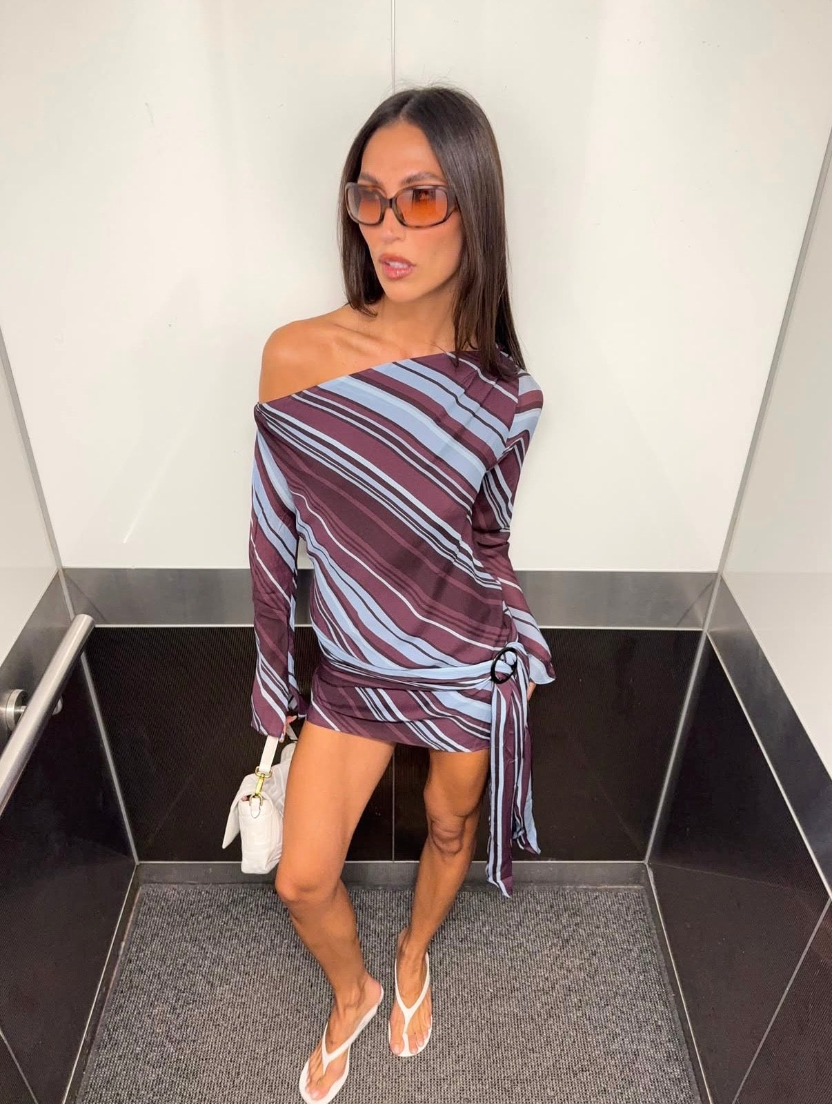 Benni Elise Longsleeve Mini in Midnight Stripe - RRP $260