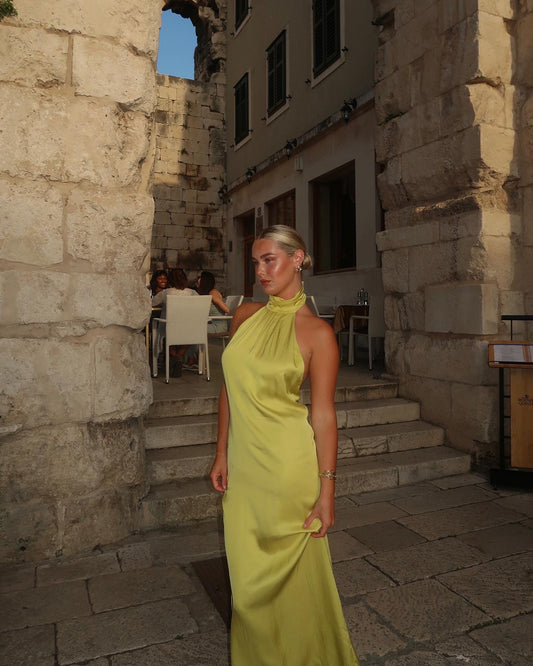 Halter Slip Dress in Lime Green