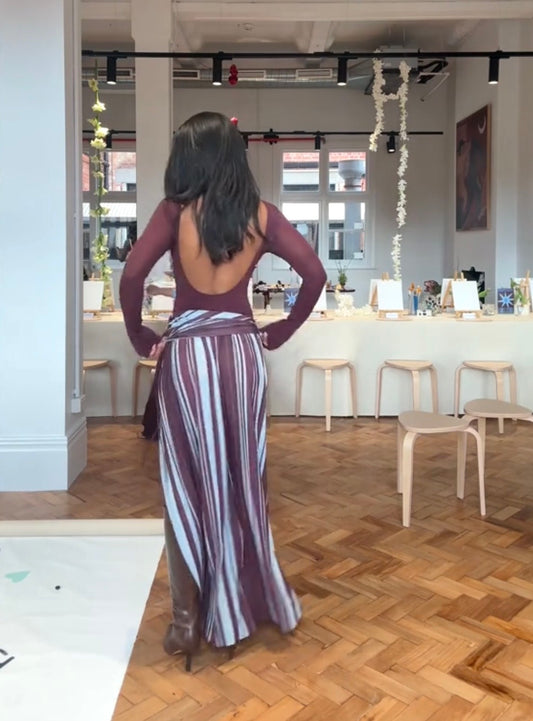 Benni Jana Longsleeve Maxi Dress in Midnight Stripe - RRP $260