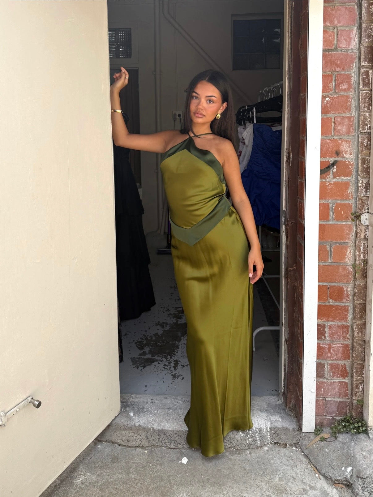Reformation Jillian Dress in Pear/Olive Green - RRP $655