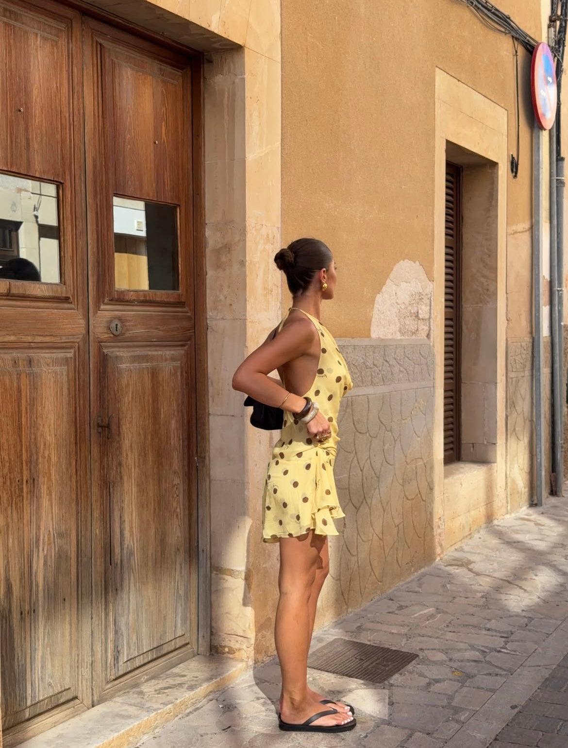 Benni Harlow Polka Halter Dress in Butter Spot