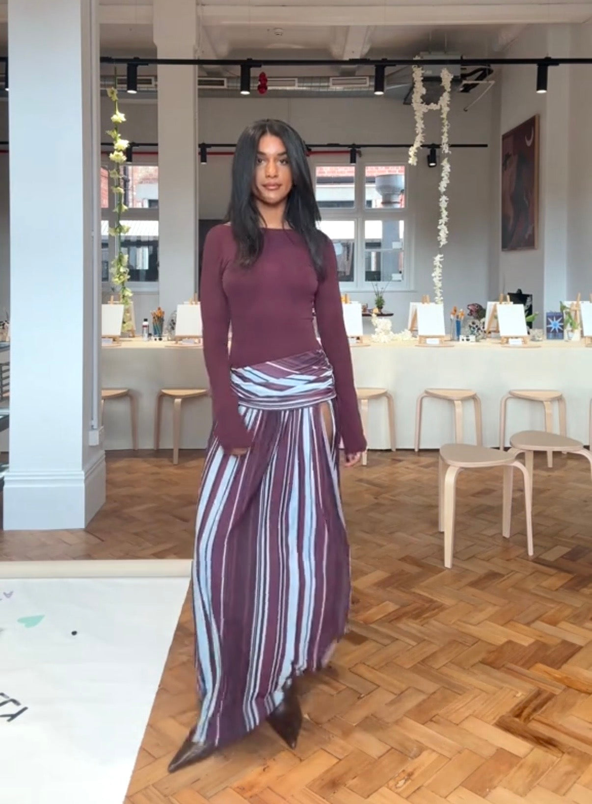 Benni Jana Longsleeve Maxi Dress in Midnight Stripe - RRP $260