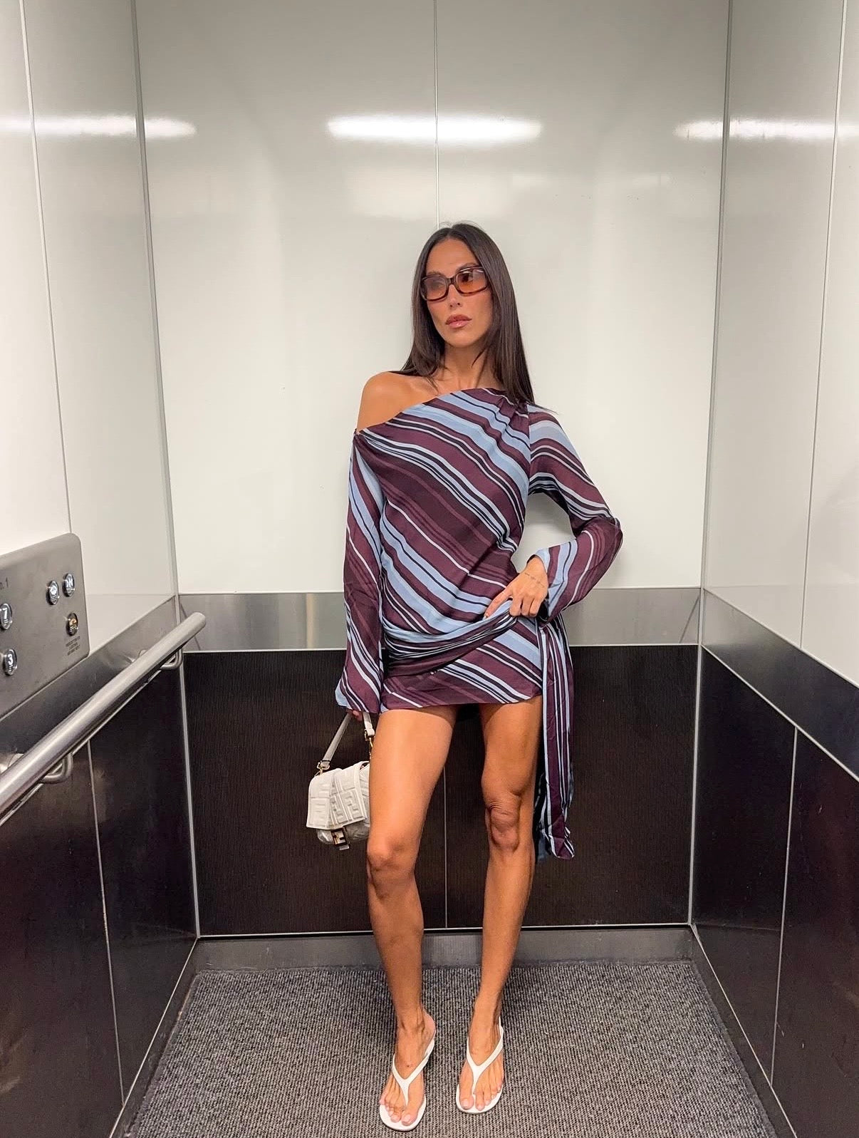 Benni Elise Longsleeve Mini in Midnight Stripe - RRP $260