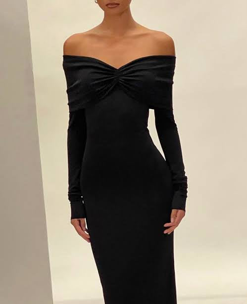 Helsa Matte Jersey Off Shoulder Maxi Dress in Black