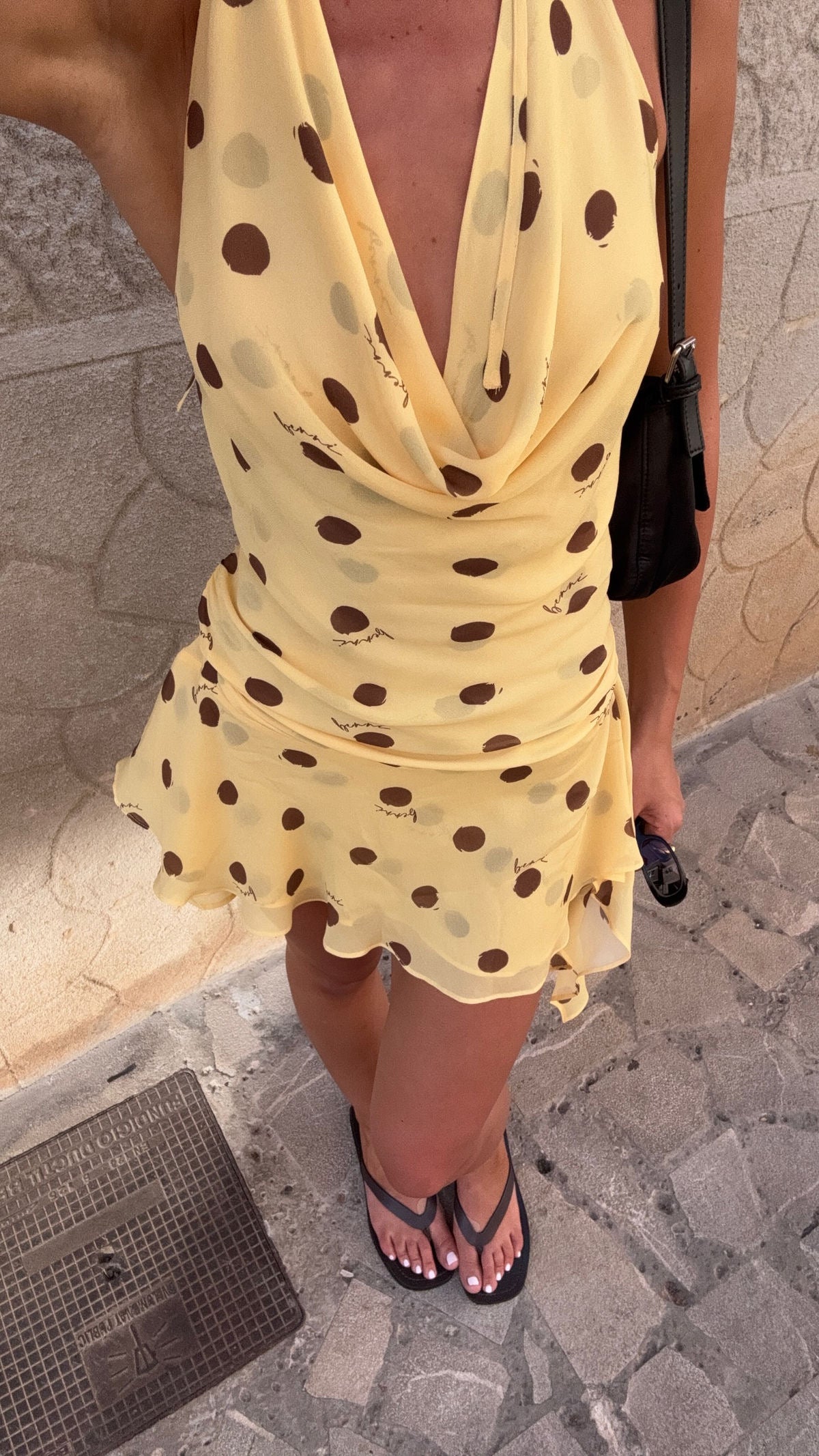 Benni Harlow Polka Halter Dress in Butter Spot